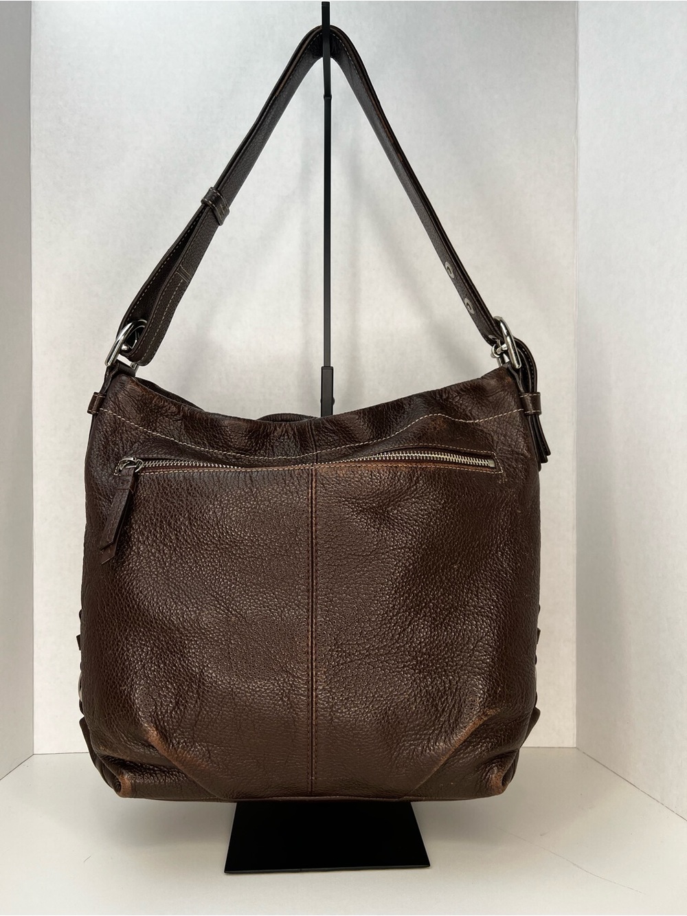 Coach Dark Brown Pebbled Leather Shoulder Bag